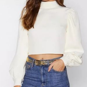 Nasty Gal Puff Sleeve Backless Tie Blouse. Cream. Size 2